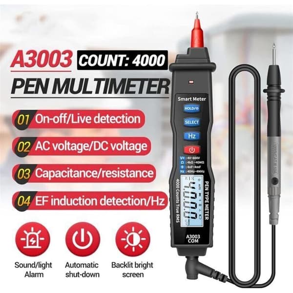 4000 Count Pen-Type Bærbar Digitalt Multimeter AC/DC Spenning Kapasitans Tester NCV A3003 (Svart)