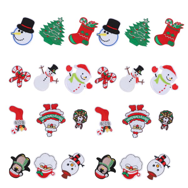 24 st julbroderade tygmärken jultomten snögubbe DIY strykpatch