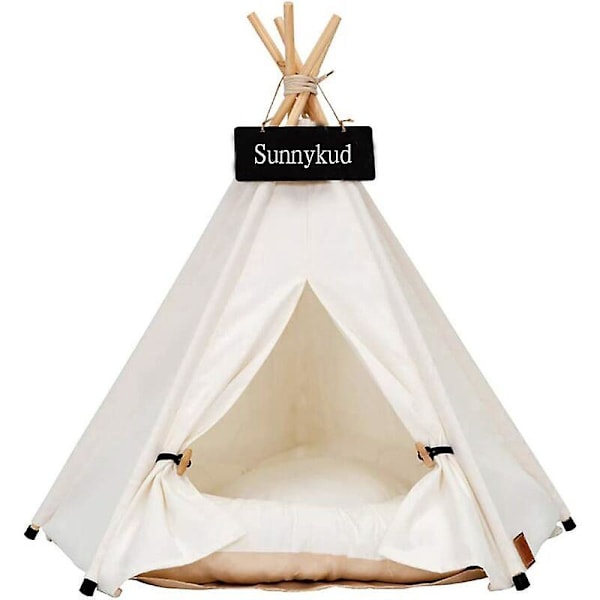 Hunde Teepee Telt med Avtakbar Vaskbar Pute Søtt Hus Kjæledyr Hund Leketelt, 50×50×60cm