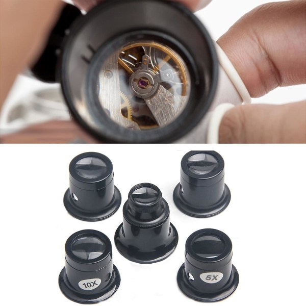 Set - 5-osainen set 3x, 5x, 10x, 15x ja 20x suurennuksella - Ihanteellinen korujen ja watch korjaukseen