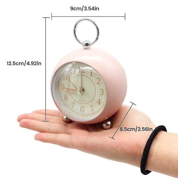 Retro Tyst Sängbordsalarmklocka - Batteridriven Icke-Tickande Analog Skrivbordsklocka för Sovrum Rosa