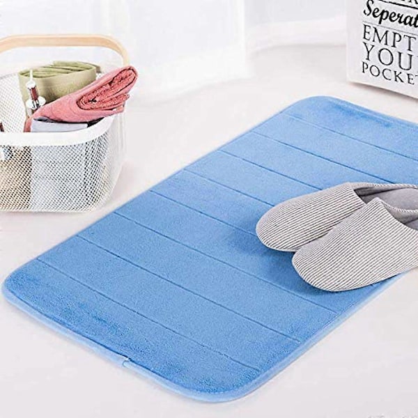 Badeværelsestæppe Skridsikker Bademåtte Absorberende Bademåtte Badeværelsestæppe Bademåtter Brusemåtter (50x80 Cm, Blå)