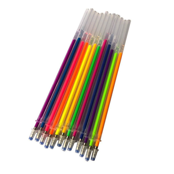 3 x 1 förpackning 0,8 mm Färgglada Glitter Bläck Gelpennspåfyllningar 12 färger fluorescerande