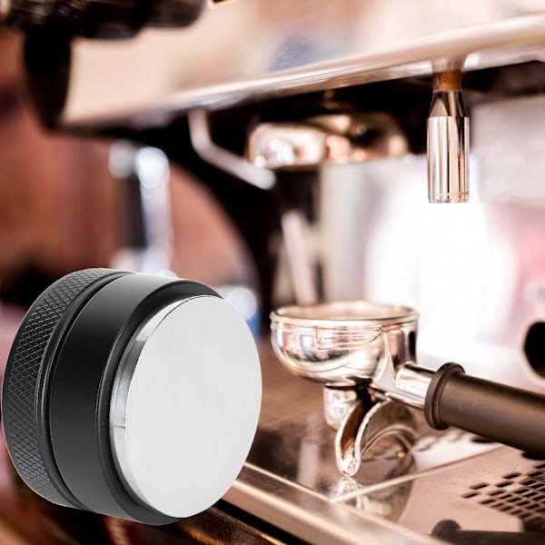 Højdejusterbar kaffemaskine i rustfrit stål, tamper, fordeler, tamperværktøj til hjemmet, kontor, 51 mm, sort, flad bund