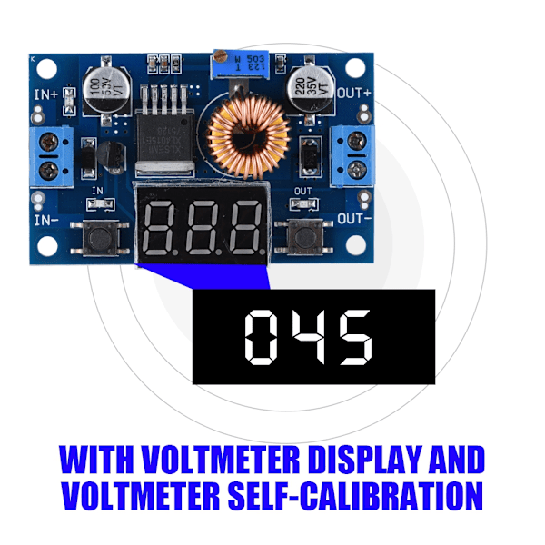 5A 75W DC-DC Justerbar Nedtrappingsmodul Spenningsregulator LCD-skjerm