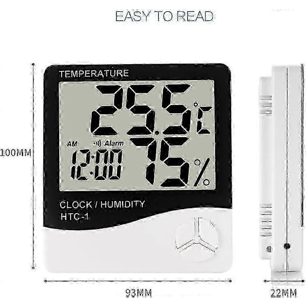 Digitalt Innendørs Termometer Hygrometer, Nøyaktig Romtemperaturmåler Fuktighetsmonitor med Vekkerklokke - Lett å Lese, Maks/Min Registreringer, LCD-Skjerm