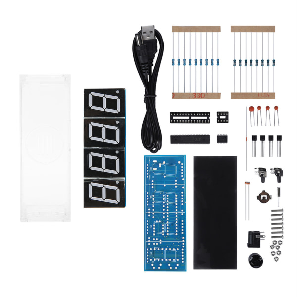 4-sifret DIY digital LED-klokkesett Automatisk visningstid/temperatur Elektronisk DIY-settklokke - blå
