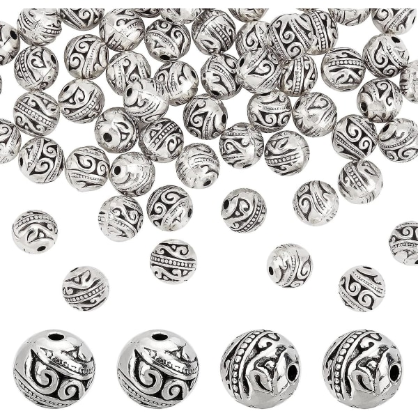 60 st antika tibetanska silver distanspärlor 9 mm runda legeringspärlor för armbandshalsband smyckenstillverkning
