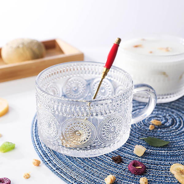 Præget klart glas kaffekrus med håndtag - 14,6oz
