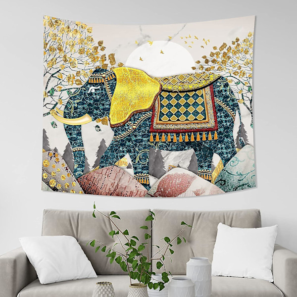 Boho Elefant Skov Måne Vægtæppe - Vintage Kunst til Soveværelse, Stue, Kollegieværelse Indretning