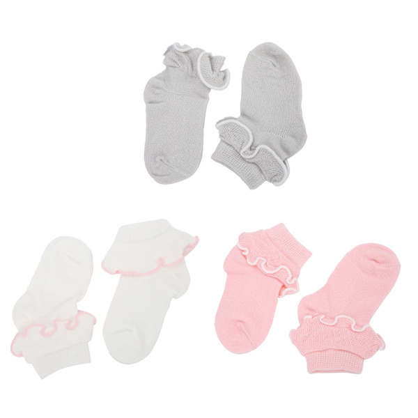 3 par fashionabla babystrumpor med volangkant i bomull, varma strumpor för 0-1 år gamla bebisar