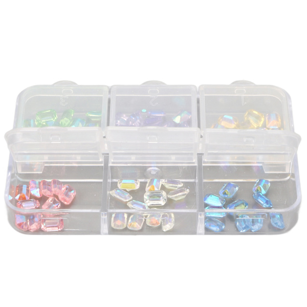 Neglekunsttilbehør 6 æsker Negle Rhinestones DIY Negle Krystaller Ottekantet Form Rhinestones