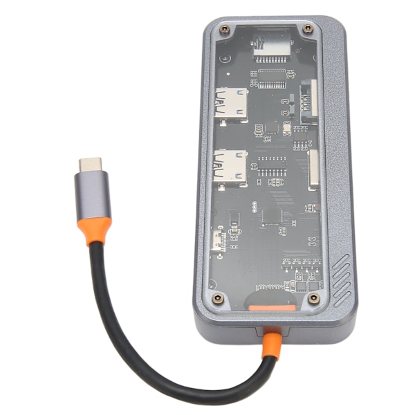 Tyyppi C -keskitin PD-lataus USB 3.0 2.0 RJ45-verkko läpinäkyvä kuori moniporttinen telakointiasema kannettavalle TV:lle 8 in 1 100M verkkoporti