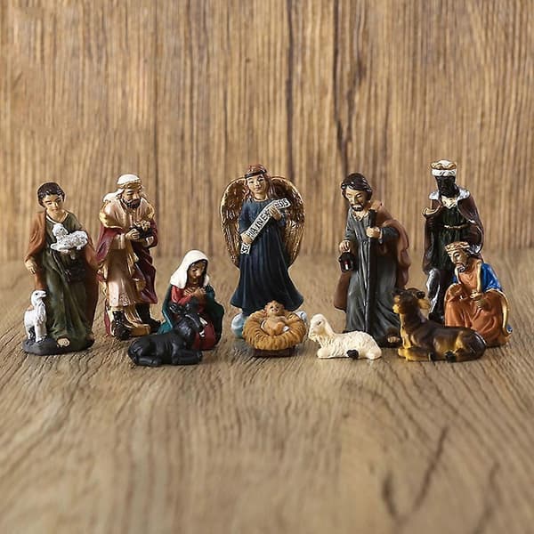 Julekrybbe Figur Sæt Krybbe Hellig Familie Scene Julepynt 11 stk