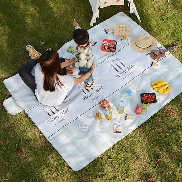 Piknikviltti Skandinaavinen Tyyli Ruudullinen Paksuuntunut Oxford Kangas Taitettava Piknik Matto Multiplayer Ulkoilma Harmaa Vihreä 150x200cm/59.1x78.7in