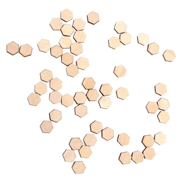 600 st träblock 0,4 tum robusta hållbara säkra Doodle-dekoration träflis hexagon för födelsedag bröllop