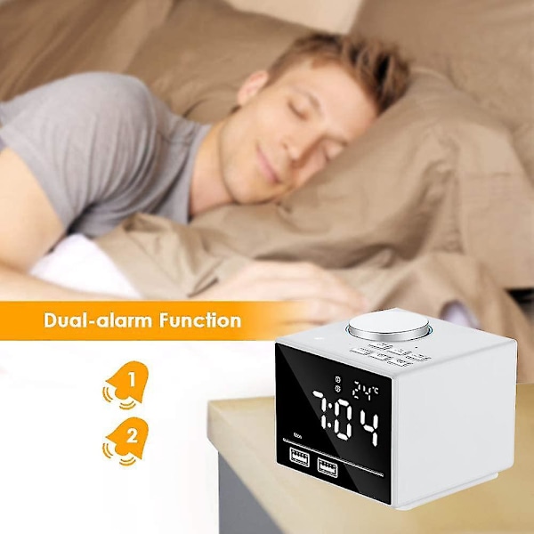 4,2 tuuman herätyskello, Bluetooth-kaiutin, kaksi herätyskelloa, USB-latausportti, Aux- ja TF-kortin toisto, suuri peili LED-näyttö himmennettävällä näytöllä makuuhuoneeseen