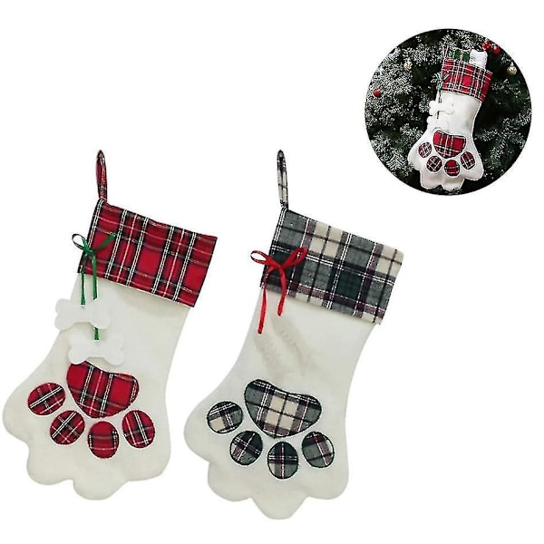 2 stycken Julstrumpor för husdjur 45 x 20 cm Julstrumpor med hundtassar Julstrumpor för husdjur Gåvor Kompatibla med barn - Röd / Blå