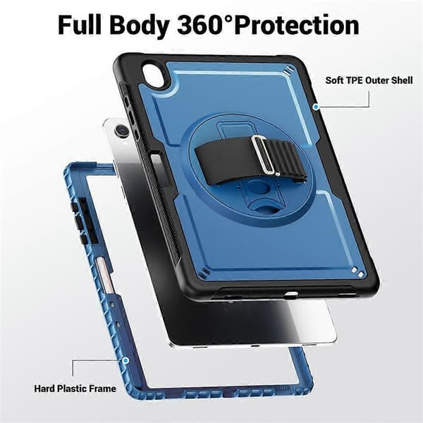 Compatible with Samsung Galaxy Tab S11 Case Hand Strap Stand PC + TPU Tablet Case with Shoulder Strap and Pen Holder OceanBlue