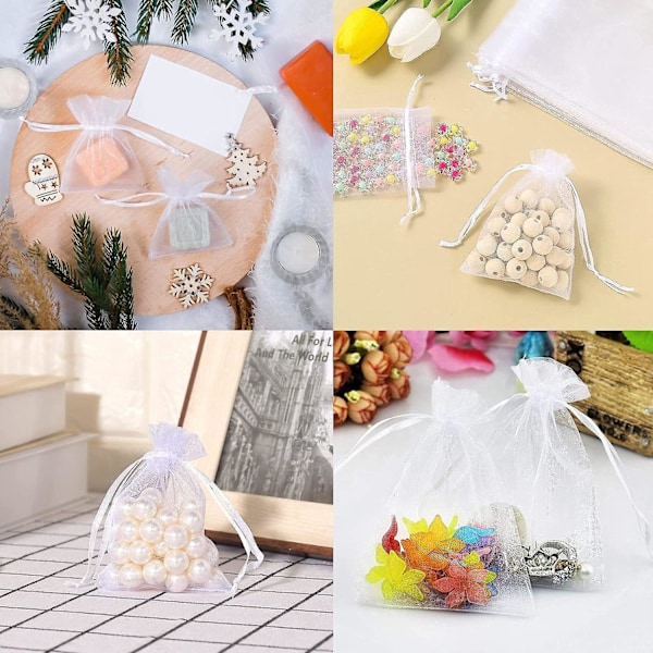 Parti med 100 hvide poser, 7 x 9 cm, organza gavepose, smykkepose, lavendelposer, bryllupsgave