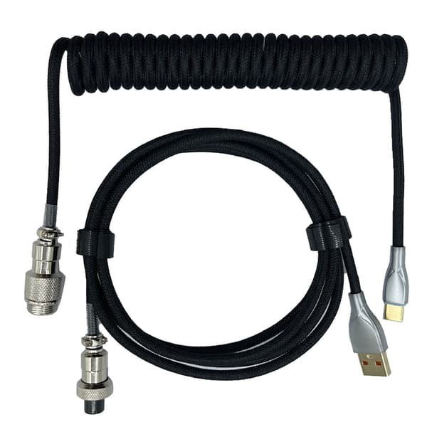 Gaming Keyboard Kabel Professionel Udtrækkelig Robust Stik Spiral Keyboard Kabel til Mekanisk Keyboard Sort