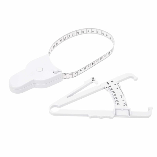 Skin Fat Caliper Press Type Clip Clear Scales Høj nøjagtighed mm Tommer Kropsmåling Tape Hvid