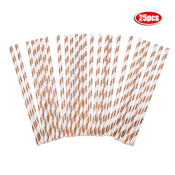 Rose Gold Striped Paper Cups Straws Disposable Tableware Supplies for Birthday Party Decor(#1)