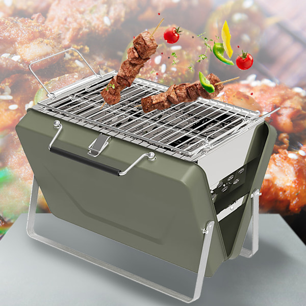 Bärbar grill mini hopfällbar kolgrill för utomhusgrillning camping resor picknick trädgård strandfest grön M 32x24x10cm / 12.6x9.4x3.9in