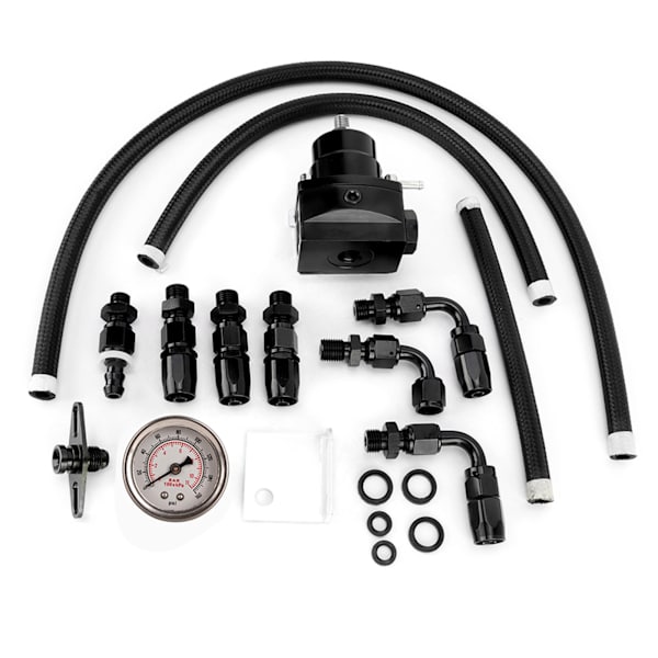 Universell justerbar bränsletrycksregulator för bil med mätare 160PSI (svart)