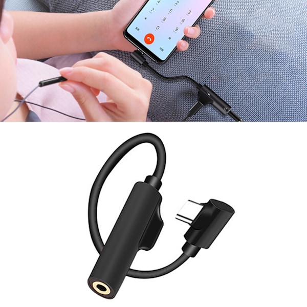 Typ C till 3,5 mm hörlursadapterkabel Laddning Lyssna 2 i 1 Typ C telefonadaptrar för Huawei Svart