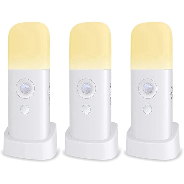 Natlampe til Børn, Bevægelsessensorlampe, Justerbar Lysstyrke, Bærbar, Genopladelig, til Soveværelse, Børneværelse og Stue (3-PAK)