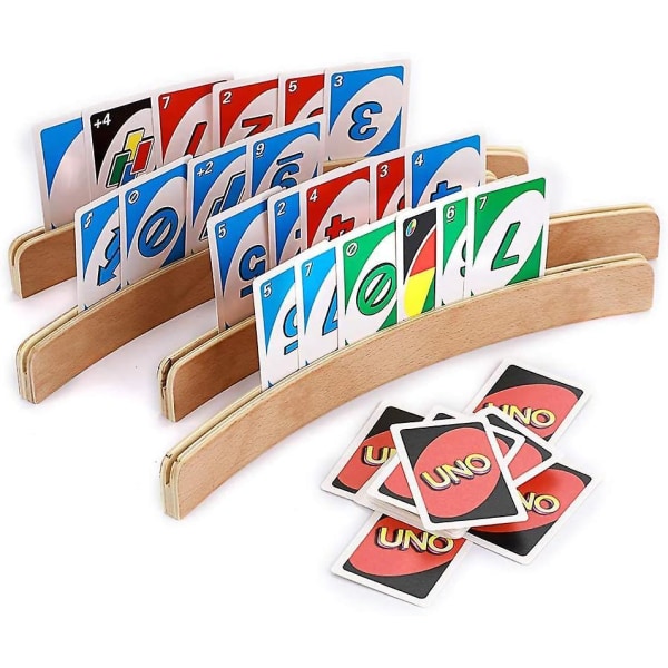 Sett med fire 13-tommers buede trekortholdere for barn, voksne og eldre - ideell for bridge, poker, UNO-spilling