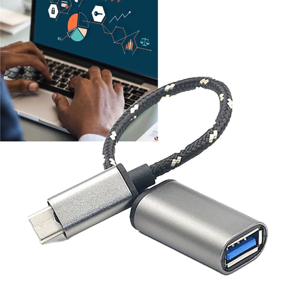 Typ C OTG till USB 2.0-adapterkabel Aluminiumlegering Nylonflätad rep Typ C till USB-omvandlaradapterkabel Grå