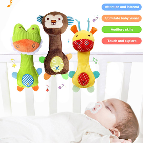 3 stk/sett Baby Soft Rattles Toys Animal Sound Rattle Toys Infant Early Developmental Baby Toys Newborn Infant Gift