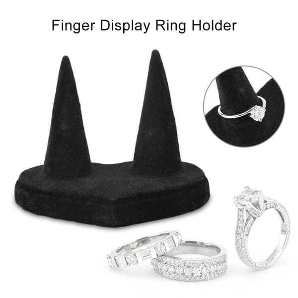 Sort Velour Finger Display Ring Holder Showcase Stand Smykker Ringe Organizer (2 Fingre)