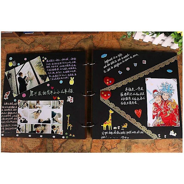 Sött DIY Scrapbook Fotoalbum, Mejslat Trä \"Baby Love\" Minnesanteckningsbok Resesouvenirer Bröllops Scrapbook Skissbok, Gåva till Nyfödd Födelsedag Ch