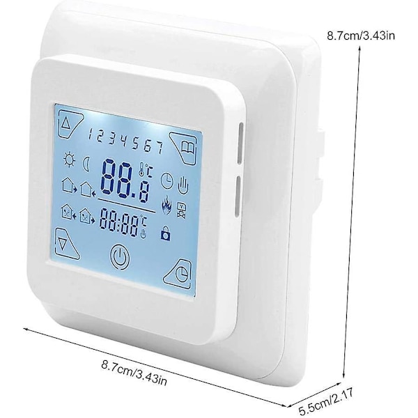 Programmerbar Termostat 16A Programmerbar Temperaturregulator för Golvvärme Termostat med Touchskärm
