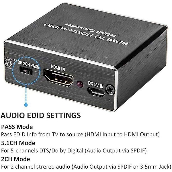 HDMI lyduttrekker 4Kx2K HDMI til HDMI Konverter SPDIF TOSLINK Optisk og 3.5mm Stereo lyd Digital til Analog 4K Adapter