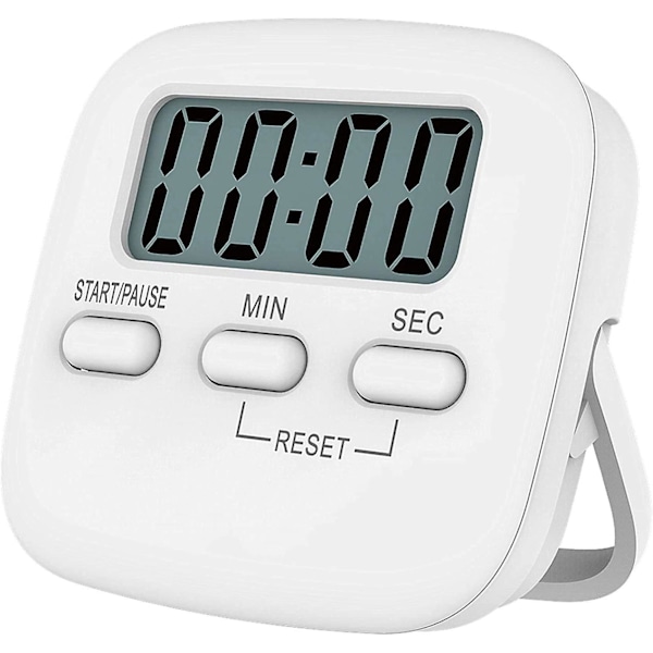 Stor digital kjøkkentimer med nedtelling, alarm, stativ og magnetisk base - LCD-skjerm (1 pakke, hvit)