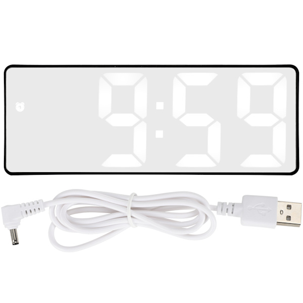 LED-spegelalarmklocka USB elektronisk digital bordsurladdningsbar spegeldekorationstillbehör Rektangulärt svart skal spegel vit lampa