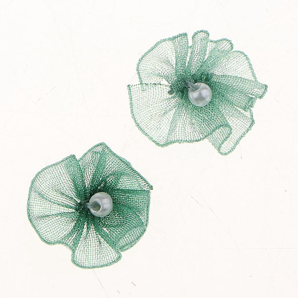 5 x 40 Chiffonblommor med Pärlplatta Baksida Knappar Dekoration DIY Hantverk Grön