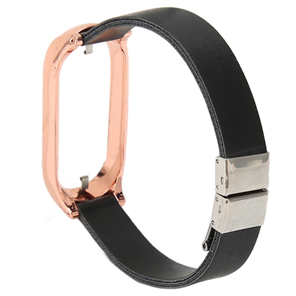Rustfrit stål PU-læderrem med kofangerkasse Smart Watch-udskiftningstilbehør Passer til Mi Band 7 sort og guld