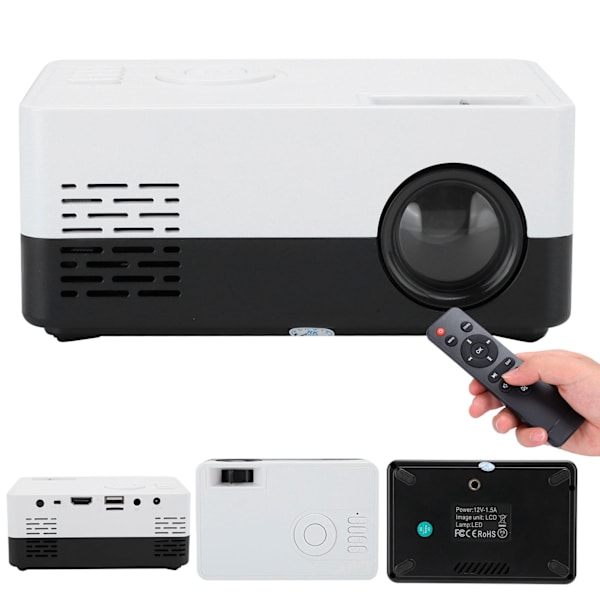 Mini kannettava projektori LED-kotiteatteri Videomediasoitin Projektori telineellä 100-240V Mustavalkoinen EU-pistoke