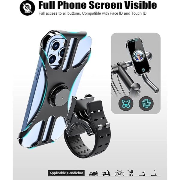 Universal 360° roterbar sykkeltelefonholder for iPhone 13/12/11 - Avtakbar og justerbar motorsykkelmontering
