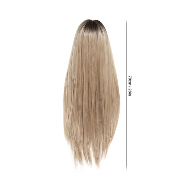 Blond Syntetisk Hår Front Lace Peruk med Lång Rak Lugg - 70cm