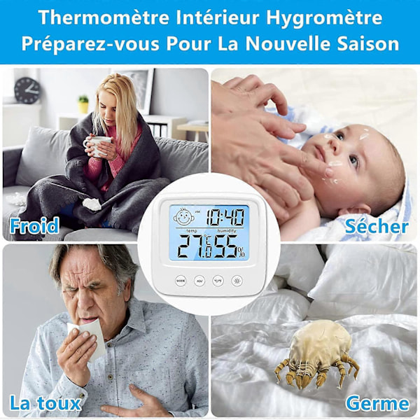 Inomhus Termometer Hygrometer, Luftfuktighetssensor Inomhus Väderstation, Smart Bakgrundsbelysning, Klocka, Datum, / Omkopplingsbar, Hem Termometer Hygrometer Kontor