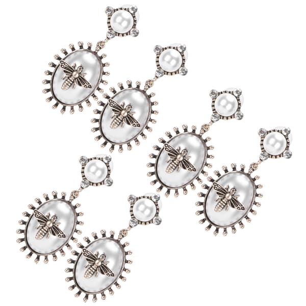 3 par øreringe metal legering mode retro perle bi smykker kvinder piger tilbehør hvid