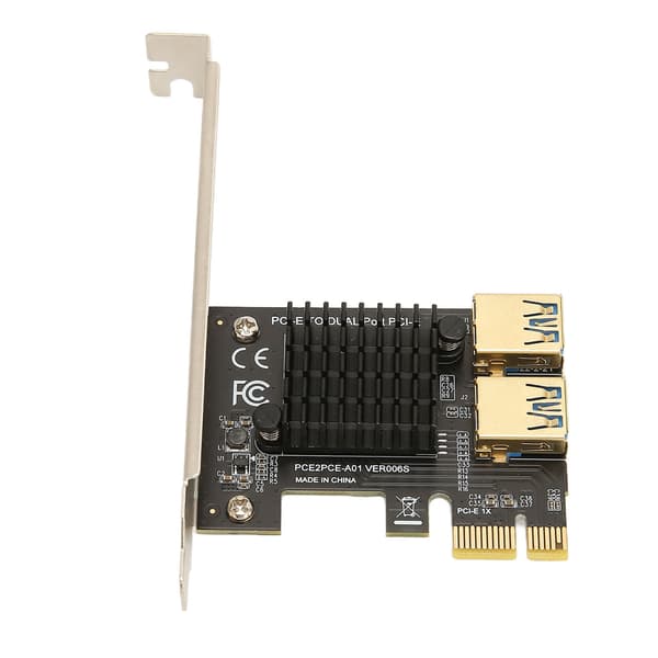 PCI E 1 till 2 Riser-kort PCI E 1X till 2 externa PCI E USB 3.0 expansionskort för Bitcoin Ethereum Mining Svart kort