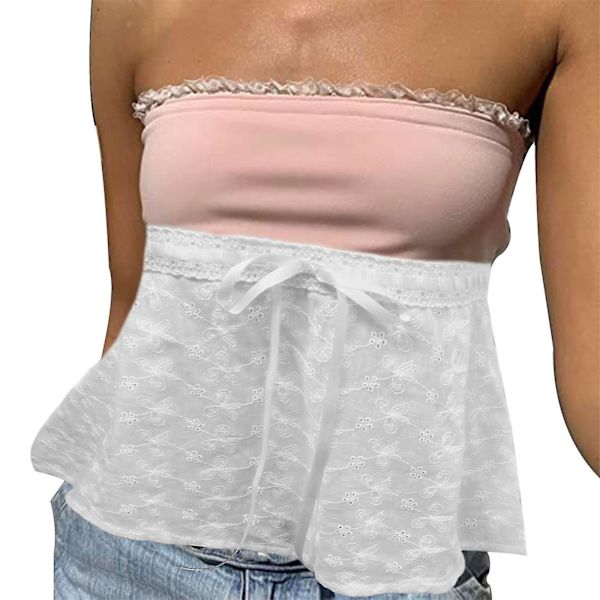 Tyylissä Off-Shoulder Pitsi-Rypytetty Toppi Naisille M Vaaleanpunainen