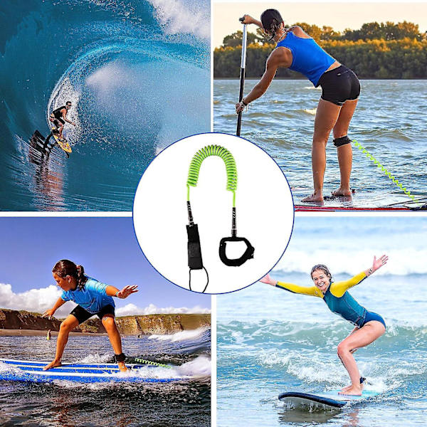10 fot grönt surfbrädekoppel för paddleboard, bodyboard, kajak och stand up paddleboard